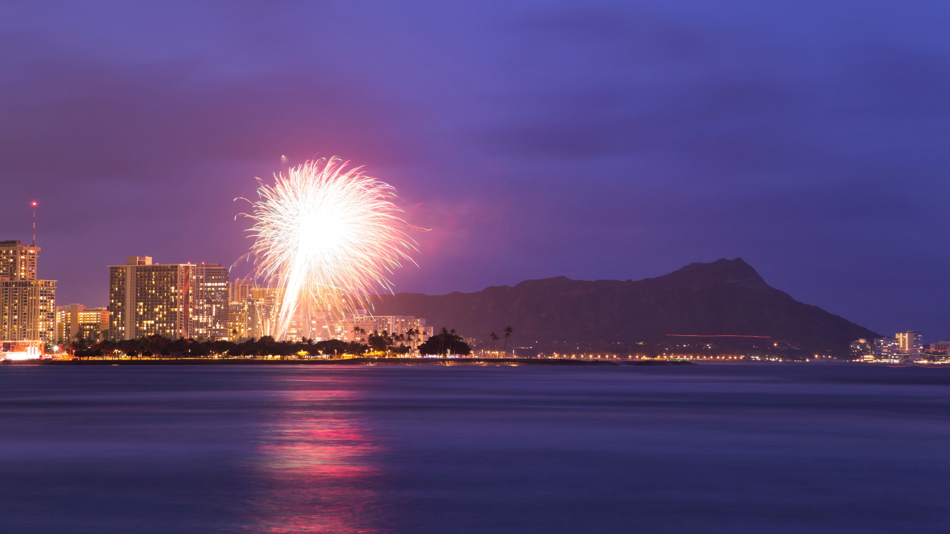 Oahu Fireworks - Diamond Head in Background